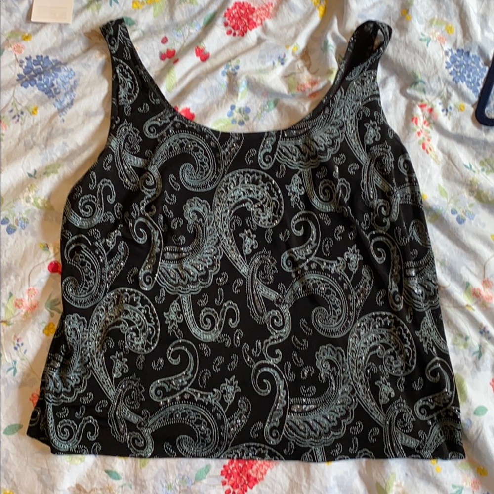 Black top with blue and glitter